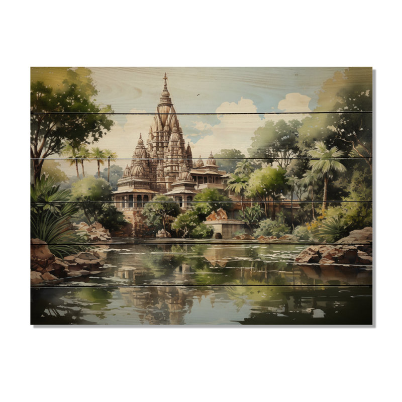 Temple indien d'art sérénité II sur bois, H 10 po x l 20 po x P 0,78 po