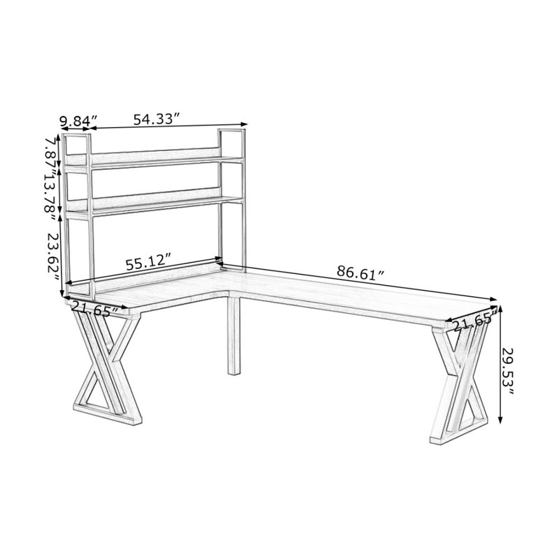 Nut-brown Rectangular Solid Wood Writing desk, 29.53" H x 86.61" W x 55.12" D, Left Hand Facing