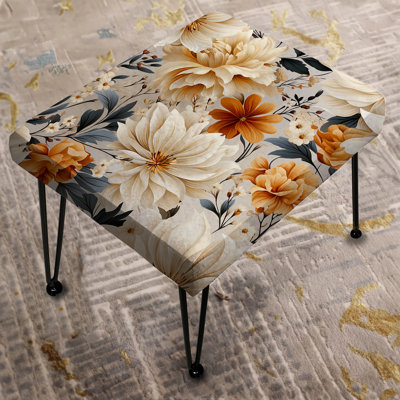 Boho Earthy Blooms Poppies Garden - Floral Rectangle Ottoman
