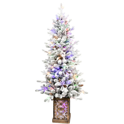 Arbre de Noël 48 pouces avec motif floqué, 100 lumières colorées, 396 pointes, lavabo scintillant scintillant, pin pour un décor des Fêtes unique dans les magasins et les maisons Pe / base multicolore à DEL 4 pi