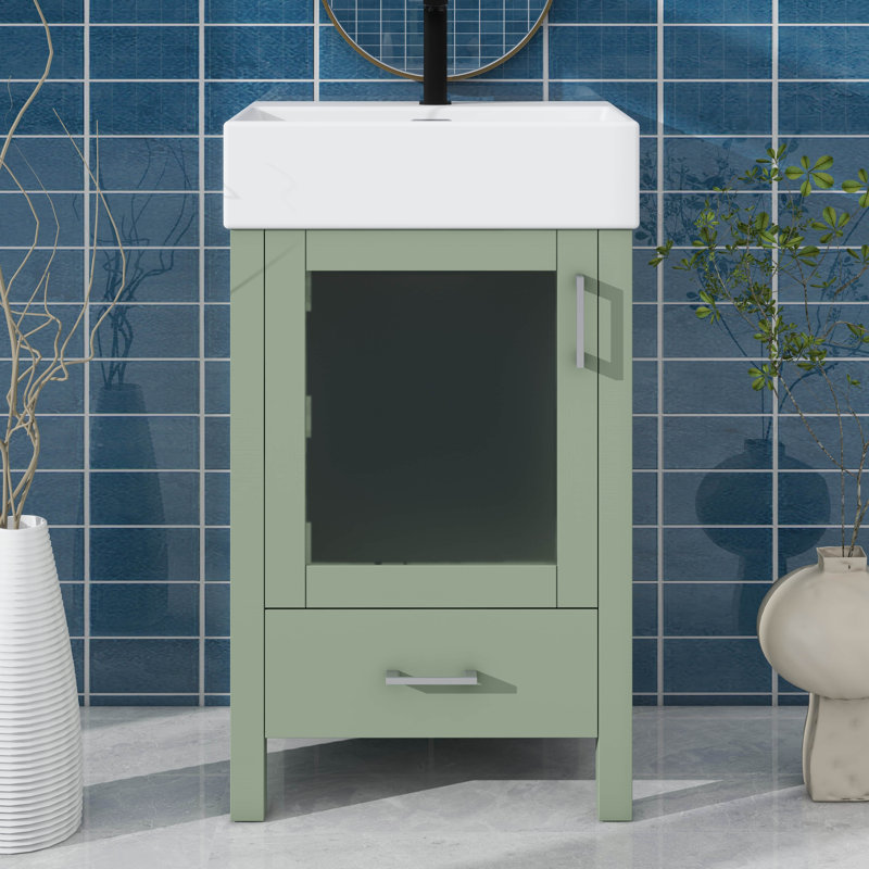 Meuble-lavabo de 20 po avec lavabo en céramique et beaucoup de rangement, Vert