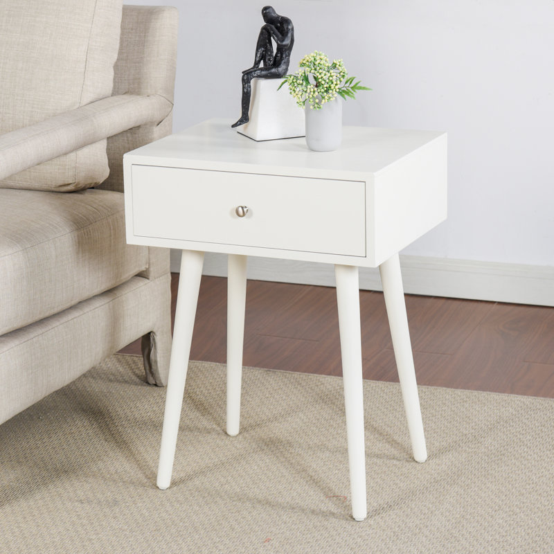Arthur 17.75 in. Farmhouse White Rectangle Wood End Table with Storage