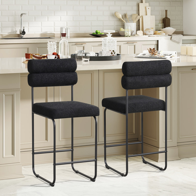 Set of Counter Height Bar Stools 26'' Counter Stools w/ Metal Frame & Footrest, Black, 4