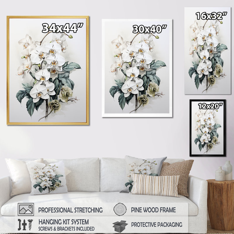 Orchidée noire et blanche sur fond de tranquillité, H 44 po x l 34 po x P 1,5 po, Cadre simple argenté