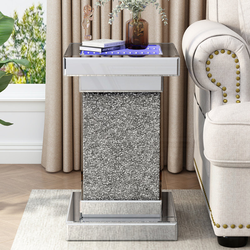 Silver Square Mirrored End Table