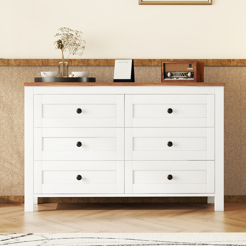 Commode 6 tiroirs double l 52,6 po avec rangement pour la chambre
