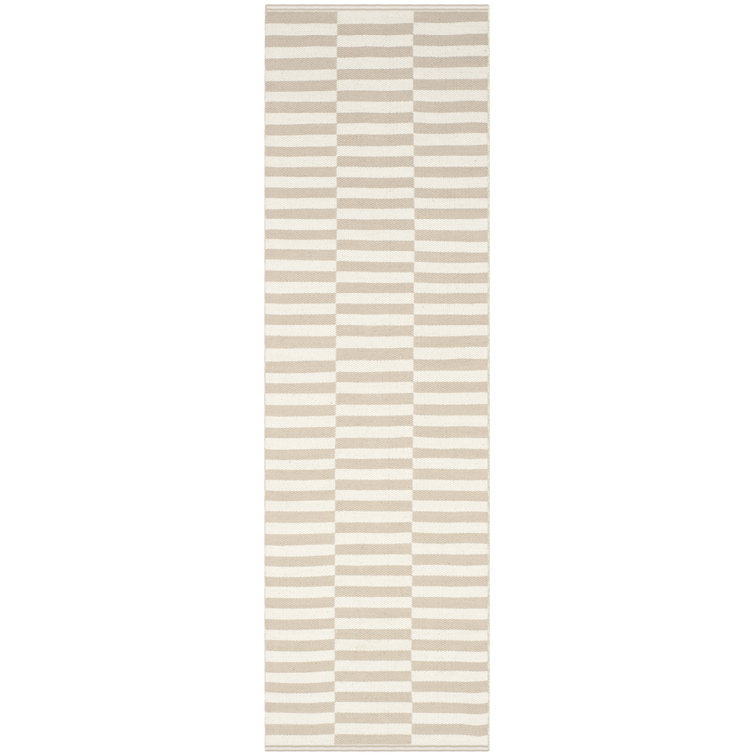 Ilona Striped Hand Loomed Cotton Area Rug in Ivory/Light Gray