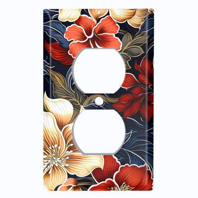 Couvercle de plaque d'interrupteur en métal; Recto-verso standard US 1 bande - Fleurs tropicales
