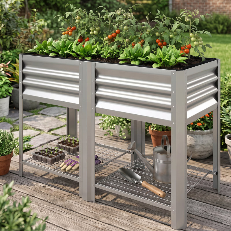 Lit de jardin surélevé, bac à fleurs surélevé en acier galvanisé avec doublure de lit, Argent