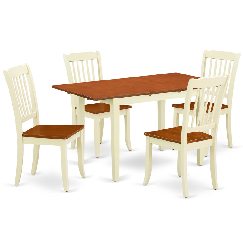 5 Piece Dining Room Furniture Set Includes a Rectangle Wooden Table with Butterfly Leaf and 4 Kitchen Dining Chairs, Buttermilk & Cherry