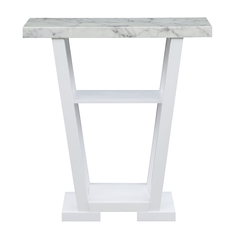 Carce 31.5" Console Table with Shelves, White Faux Marble/White