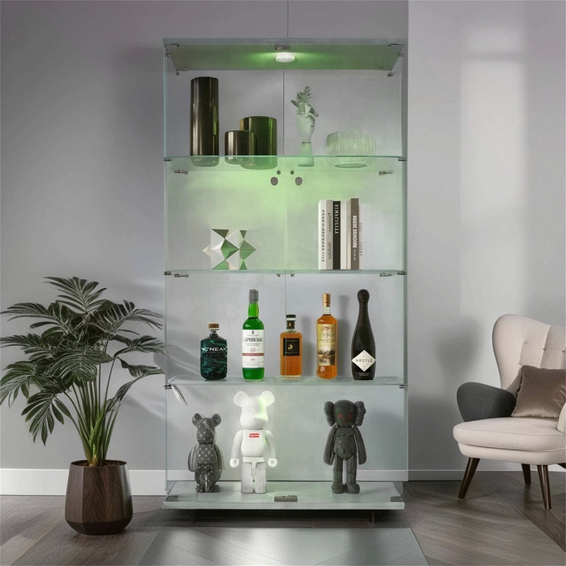 Vitrine lumineuse en verre à deux portes avec 4 tablettes, Blanc
