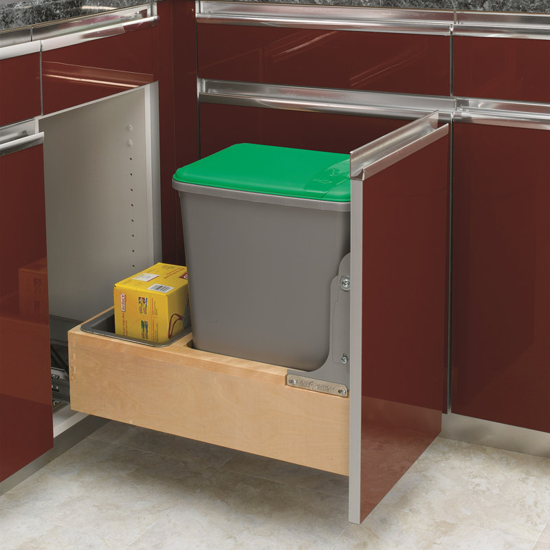 Rev-A-Shelf Pullout Trash Can 35 qt. w/Soft-close Soft-open, 4WCBM-15DM-1, 19.25"H x 12"W x 21.75"D, 8.75 Gallons