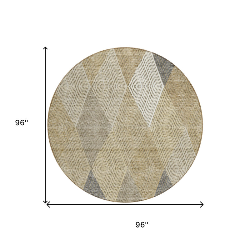 Tapis d'intérieur rond lavable taupe et ivoire 8 pi