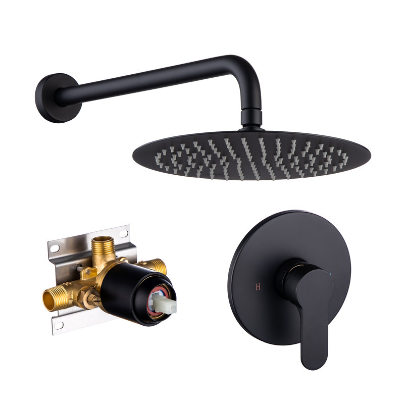 Système de douche complet rond à pression équilibrée avec valve brute (noir / nickel brossé / chrome / doré brossé), Noir