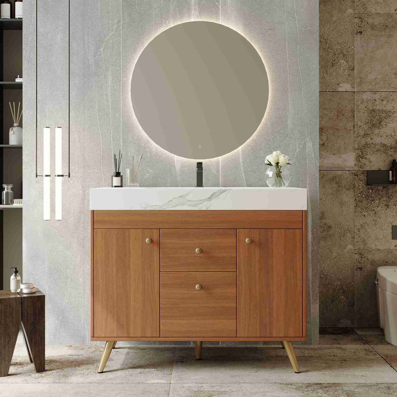 Meuble-lavabo sur pied 36 po, Noyer, Blanc