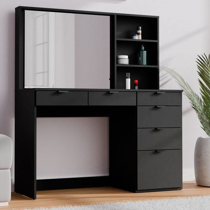Penn Vanity Table with 6 Drawers & Storage Niche, 47.2"W Makeup Desk, Black