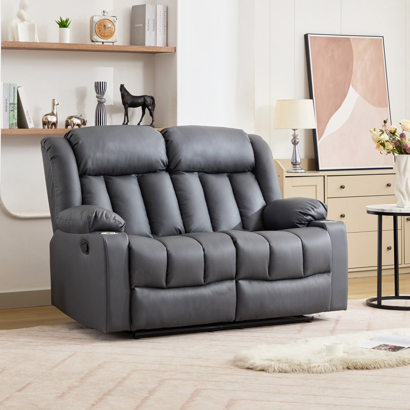 Kyleigh Sheridan150Cm Faux Leather Padded Reclining Sofa, Grey