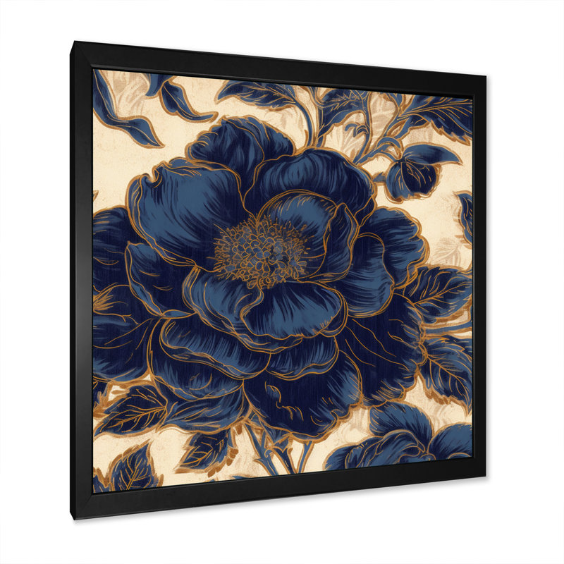 Pivoine bleue et bleue - impression, Cadre photo noir, H 36 po x l 36 po x P 1,5 po