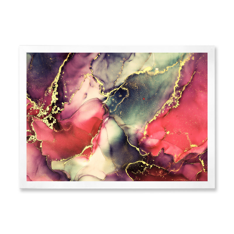 «Red Luxury Abstract Fluid Art II», reproduction sur toile, H 16 po x l 32 po x P 1 po, Cadre photo blanc