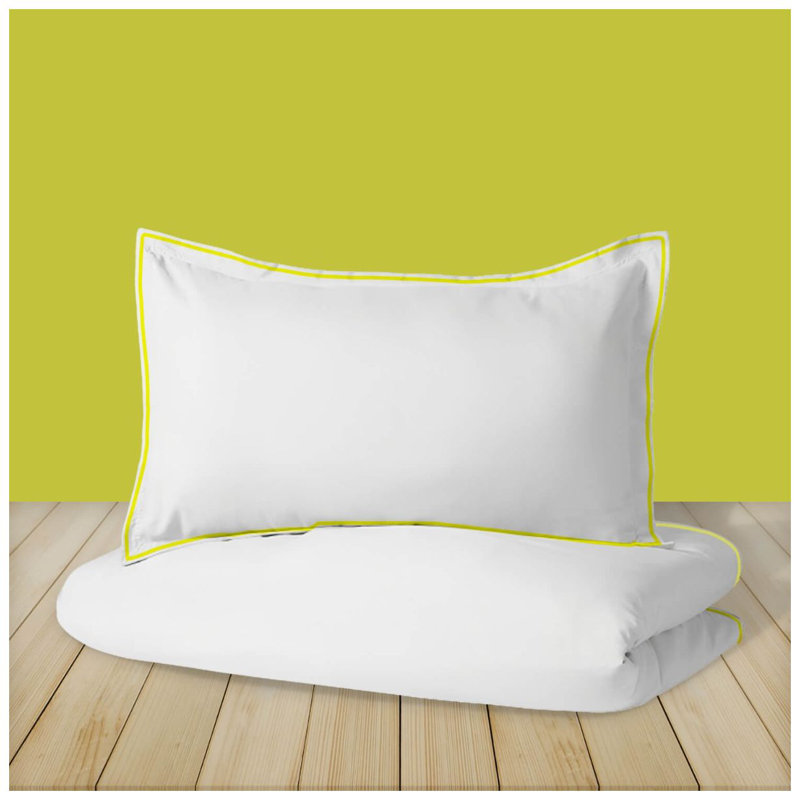 400TC Embroidery Cotton Sateen Solid Duvet Cover Set, Full Duvet Cover, White/Black