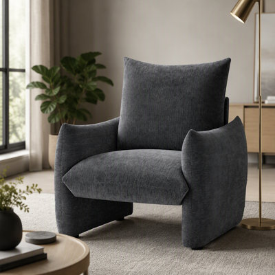 Modern Chenille Accent Chair, 34.3" Oversized Single Sofa Armchair with Plush Cushion, Soft Upholstered Reading Chair for Living Room, Small Space, Be