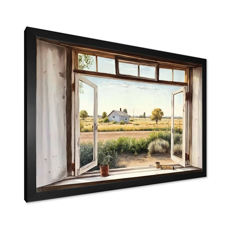 «Window to Landscape Views I - Farm Landscape», art mural, H 24 po x l 32 po x P 1 po, Cadre simple noir