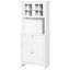 Cabinet Elegant Buffet With Hutch, Kitchen Pantry Storage With Framed Glass Door Drawer And Microwave Space, White