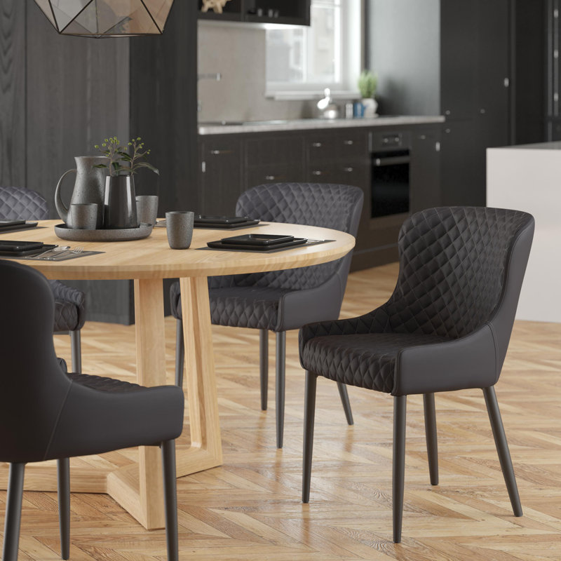 Chaise d'appoint rembourrée en similicuir touffetée Breyonia, Polyuréthane gris foncé rétro