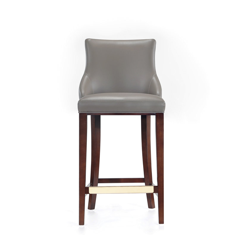 Shubert Modern Vegan Leather Upholstered Beech Wood Bar Stool in Dark Taupe, Bar Stool (29.13" Seat Height), Dark Gray