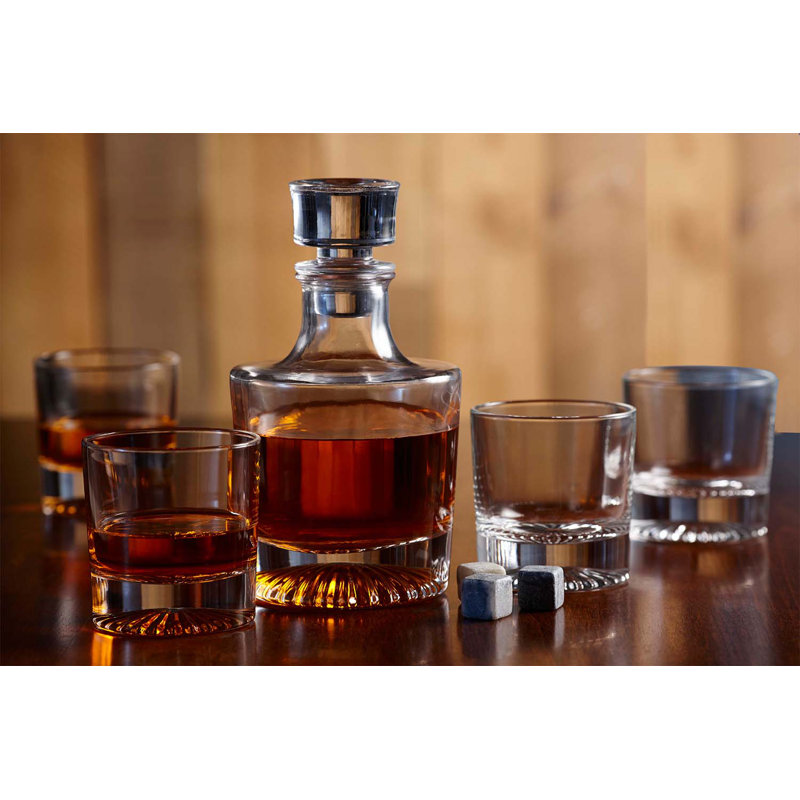 Elegant Crystal Globe Pyramid Whiskey Decanter Set, 5 Pieces
