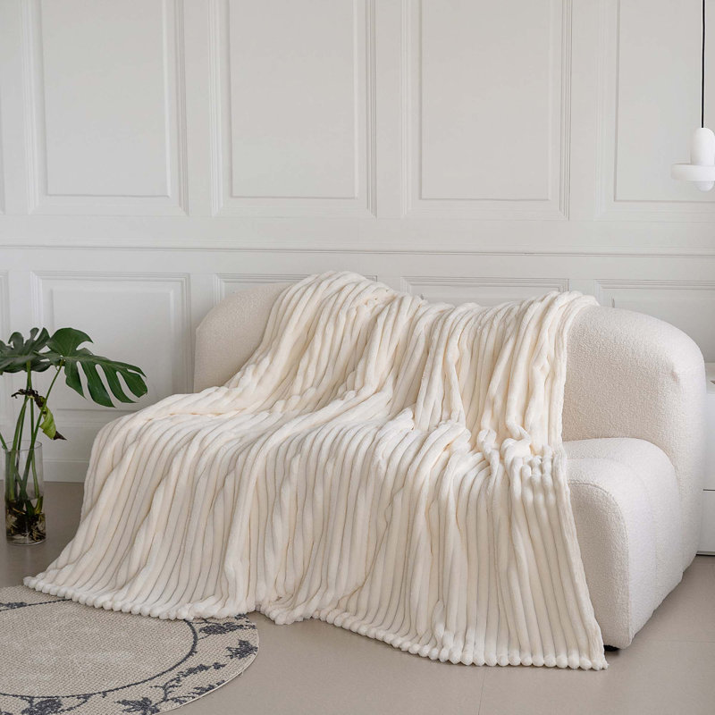 Rehana Snug Soft Chunky Ribbed Cord Plush Throw Blanket, W152 x L200cm, Ivory