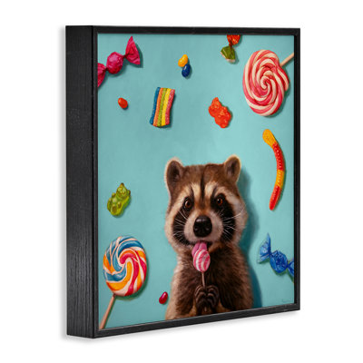 «Raccoon & Sweets Candies», art de la giclée encadrée par Lucia Heffernan