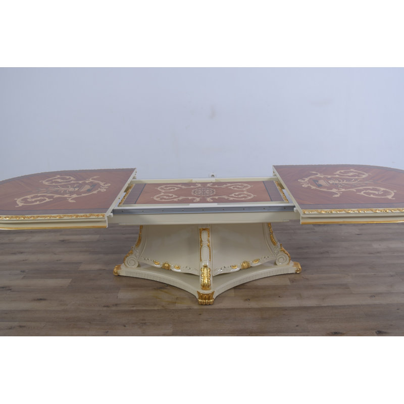 Extendable Dining Set, Beige/Dark Gold, 11 Pieces Included