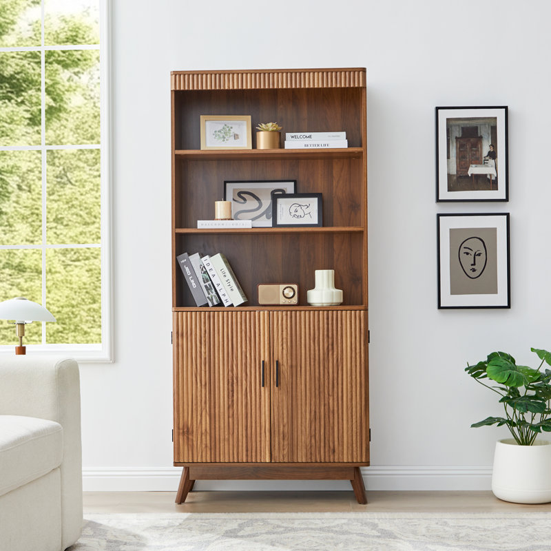 68'' Tall Storage Bookcase With Cabinet, Walnut