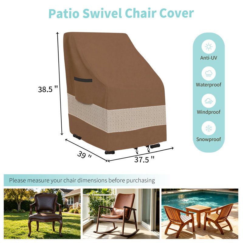 Housse imperméable pour chaise d'extérieur imperméable, H 38,5 po x l 37 po x P 39 po