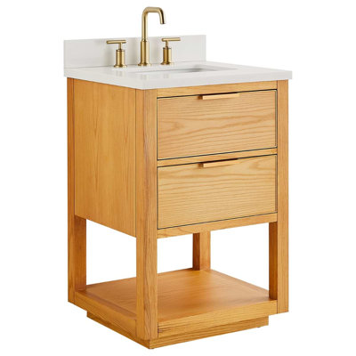 Hearth 24" Woodgrain Vanity with Pure White Quartz Top and Ceramic Basin