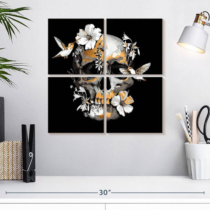 Crâne floral Kerner, H 18 po x l 18 po