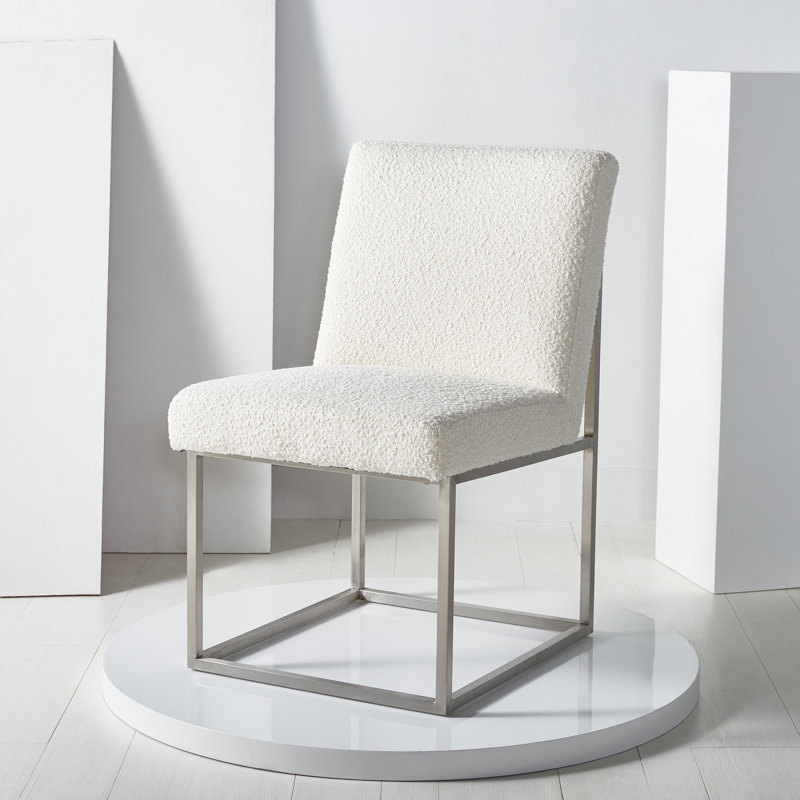 Chaise d'appoint rembourrée en acier inoxydable Athens, Argent, Bouclé ivoire