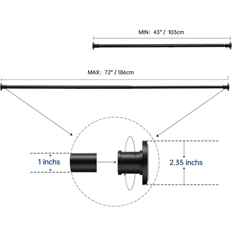 Adjustable Matte Black Stainless Steel Tension Shower Curtain Rod