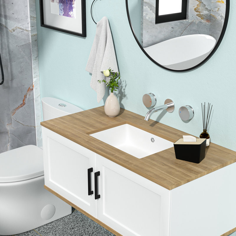 Lavabo de salle de bain encastré en céramique avec trop-plein Elegant Rectangle 19,5 x 14 x 6 po, teinté, pour réglages multiples - 19,5 po x 14 po, restaurant et salle de bain de qualité