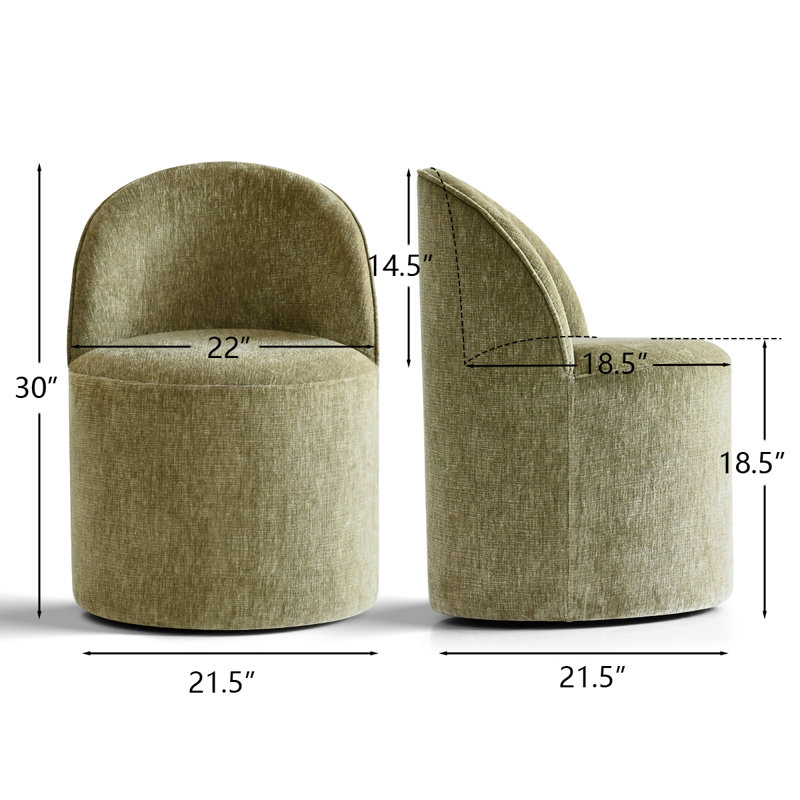 Chenille Upholstered Swivel Vanity Chair With Hidden Casters, Sage Green