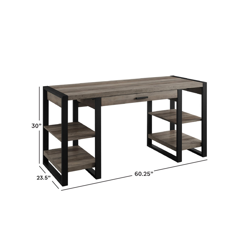 Bureau technique de 60 po avec rangement ouvert et ports USB Yingst, Gris délavé