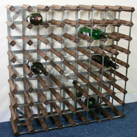 Liddle 72 Bottle Floor Wine Bottle Rack, Walnut Stained Pine / Galvanised Steel