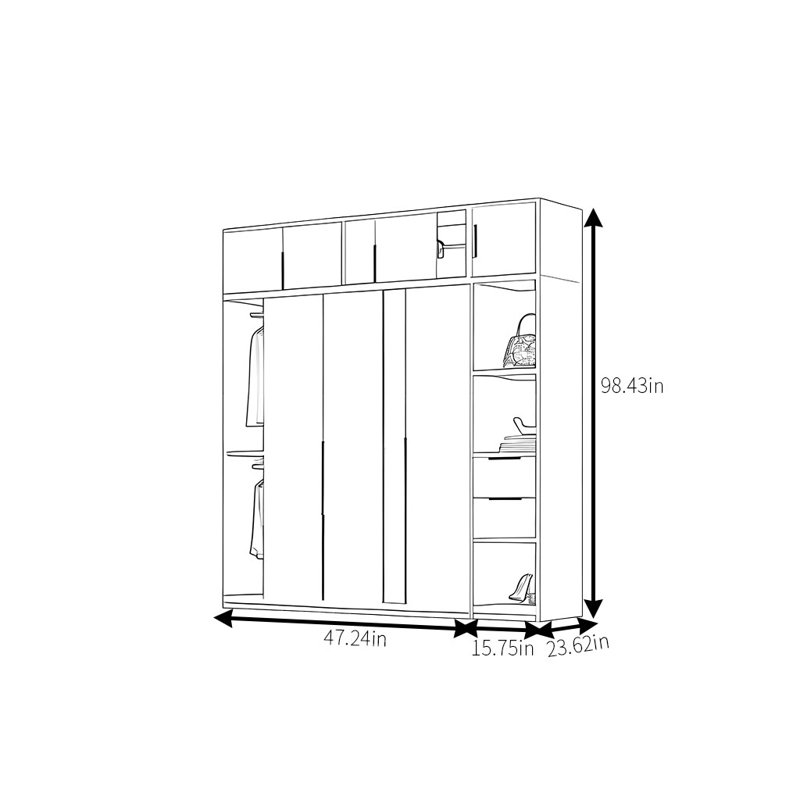 Garde-robe simple en forme de bûche, H 98,43 po x l 62,99 po x P 23,62 po