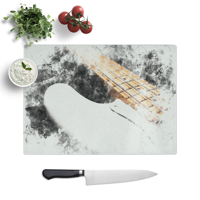 Tempered Glass Strings of a White Bass Guitar Chopping Board, 28.5 cm x 39 cm