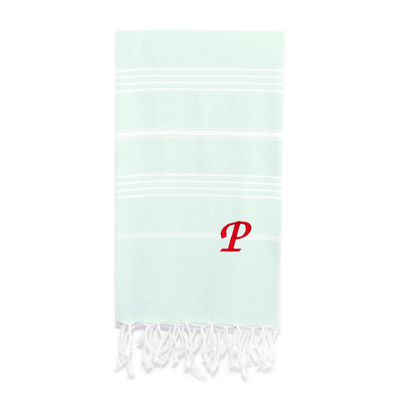 Serviette de plage 100% coton Pestemal Lucky, Vert clair / blanc, P