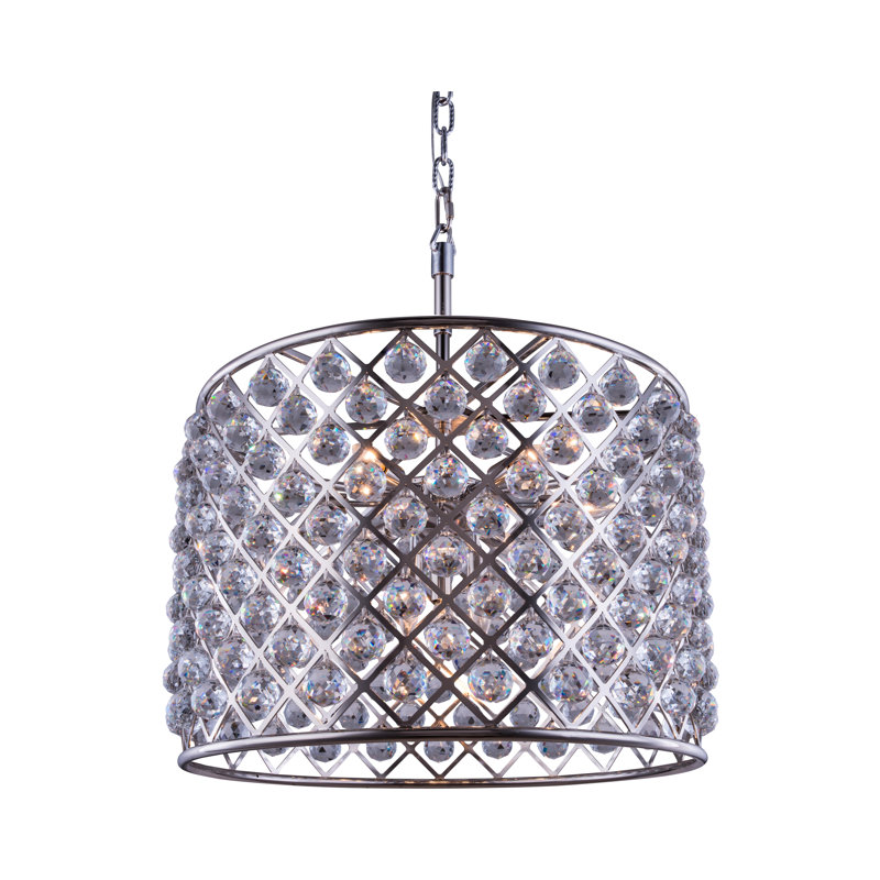 Swinney 8 - Light Dimmable Drum Chandelier, Polished Nickel, Crystal (Clear)