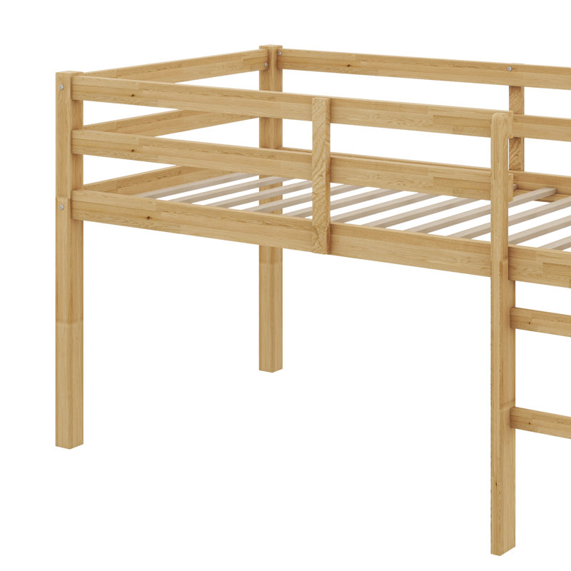 Twin Loft Bed With Guardrails And Ladder, Natural