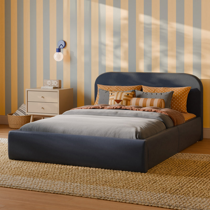 Nara Full Floor Bed, Performance Navy Eco-Twill, Full